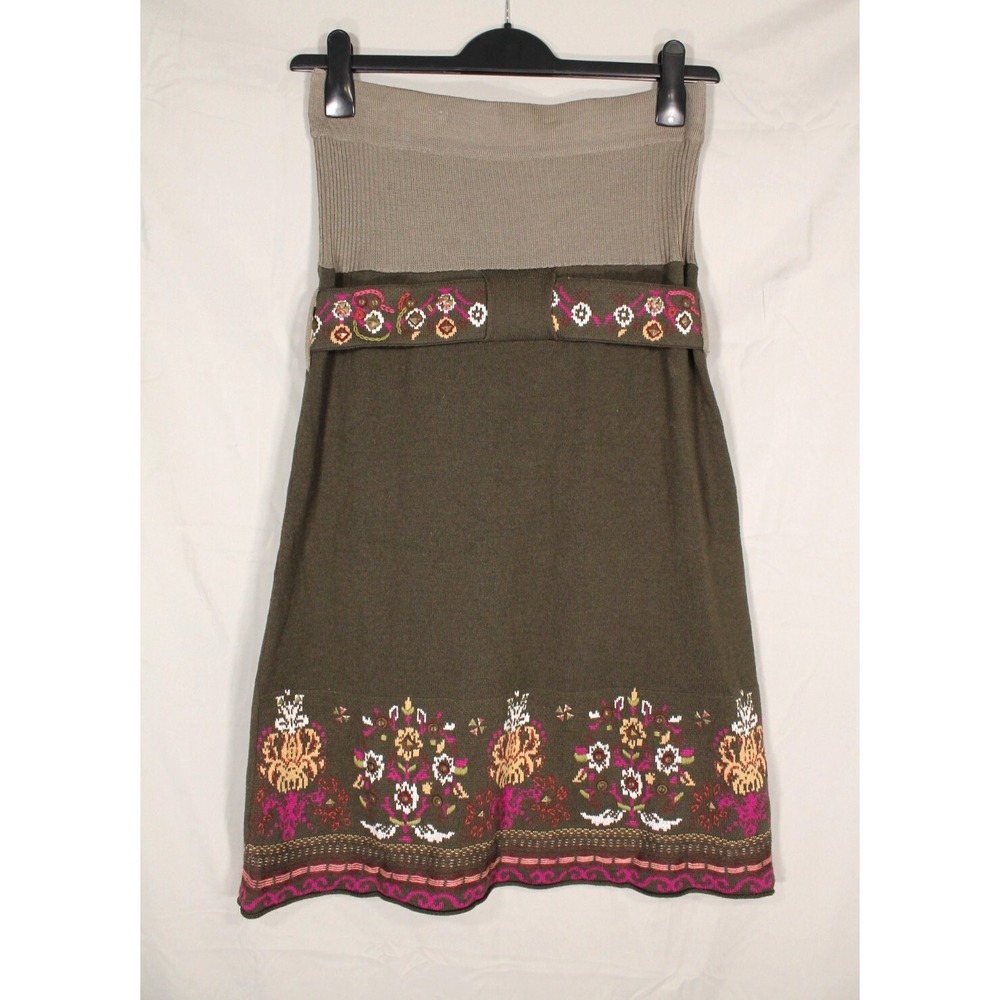 LULUMARI Green BEADED/EMBROIDERED DESIGN Strapless RIBBED TRIM Sweater Dress L